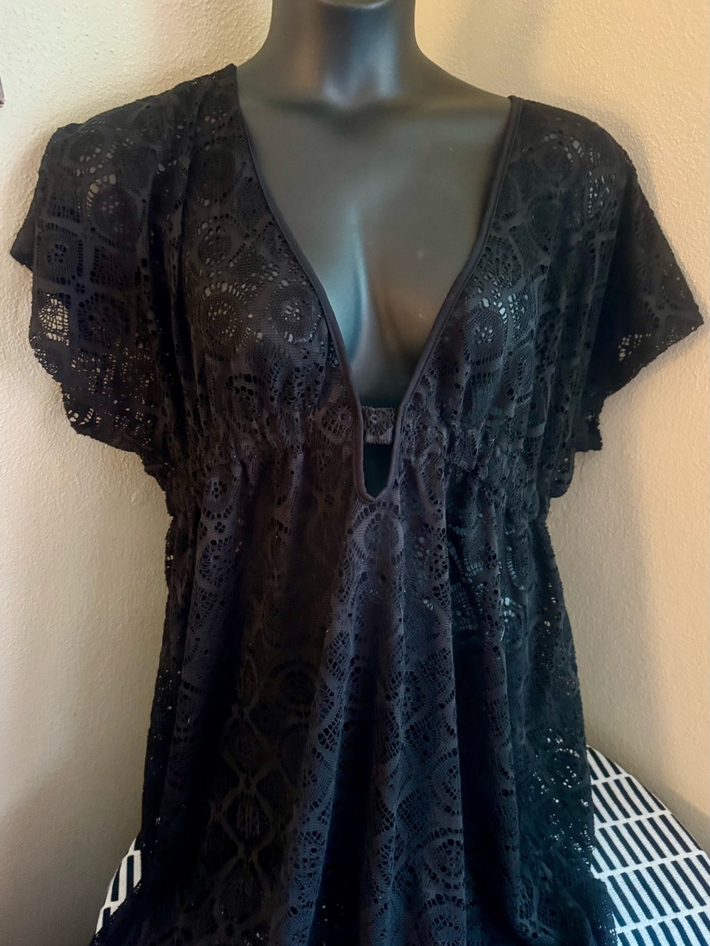 Black Crochet Lace V-Neck Cover-Up